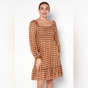 Taylor Plaid Long Sleeve Dress in Brown